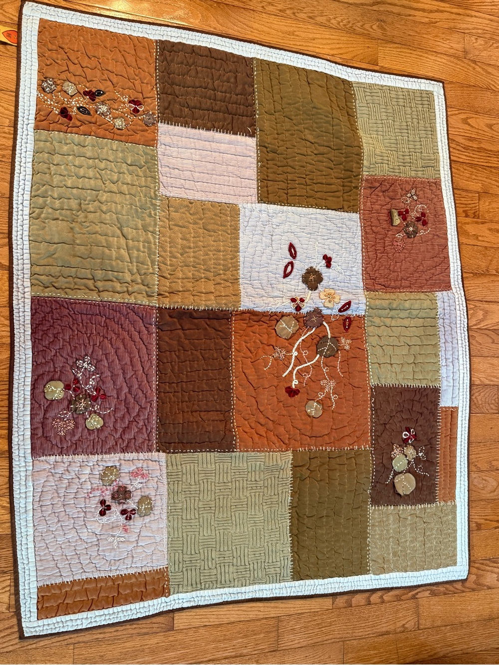 LNT Fall Patchwork Flower Appliqué Blanket  57x45”
